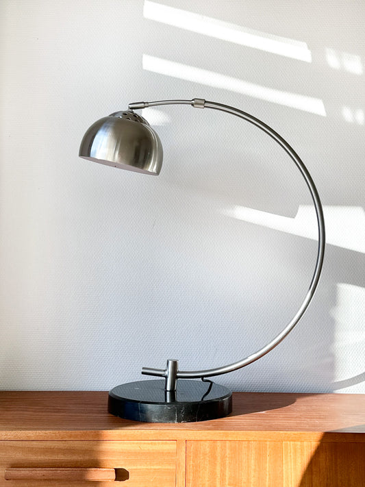 Arco Style Chrome Table Lamp with Black Marble Base // 1990s