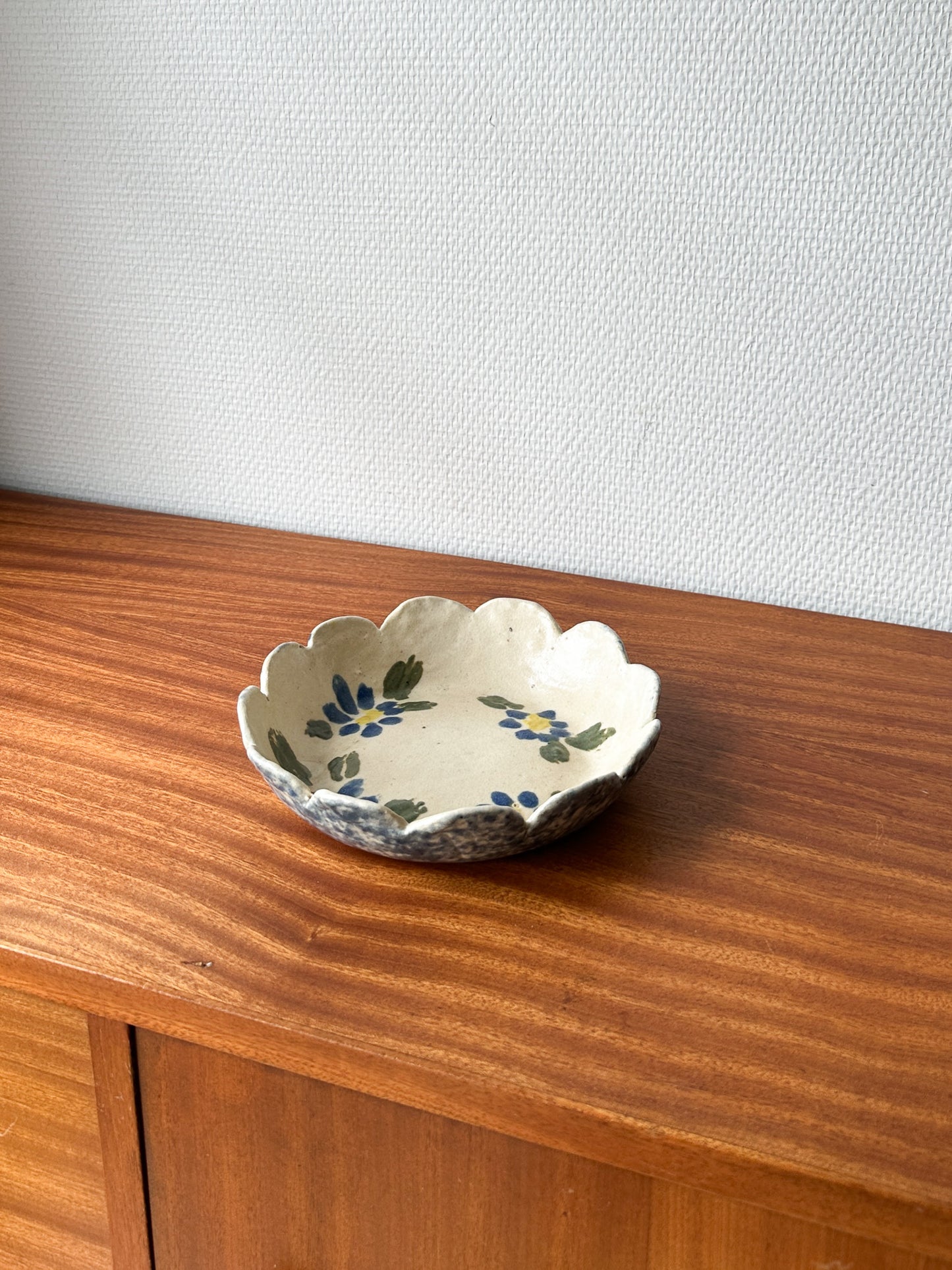 Scalloped Ceramic Dish with Floral Design