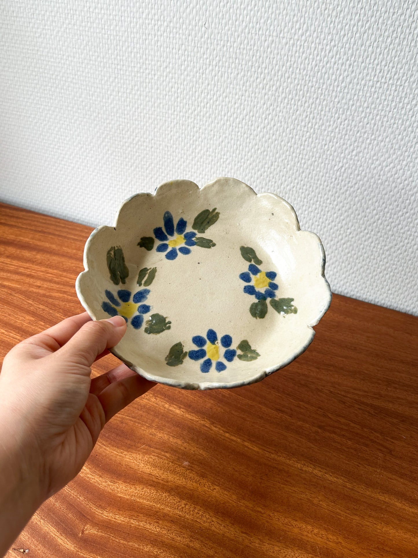 Scalloped Ceramic Dish with Floral Design